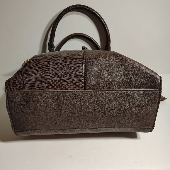 Elegant Brown Anne Klein Satchel w/ Textured Faux Leather + Gold Tone Hardware - Picture 11 of 16